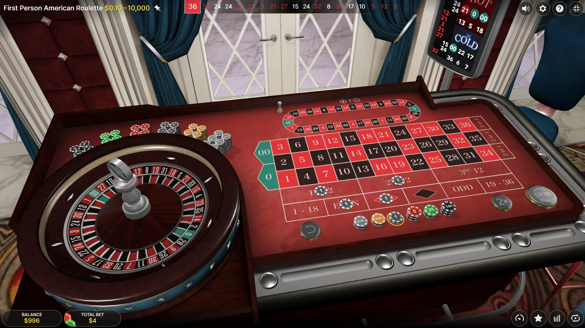 First Person American Roulette developed by the software provider Evolution Gaming