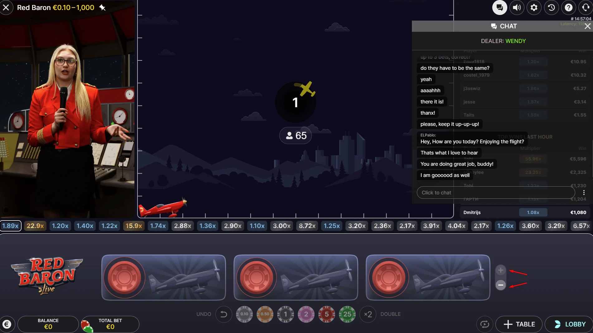 Red Baron Live Triple bets