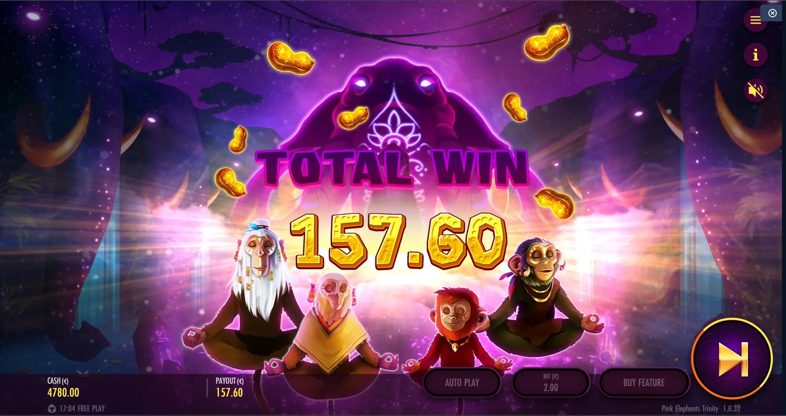 Ganhos das Rodadas Grátis: essa é a tela ao final das rodadas grátis e mostra o valor ganho acumulado.