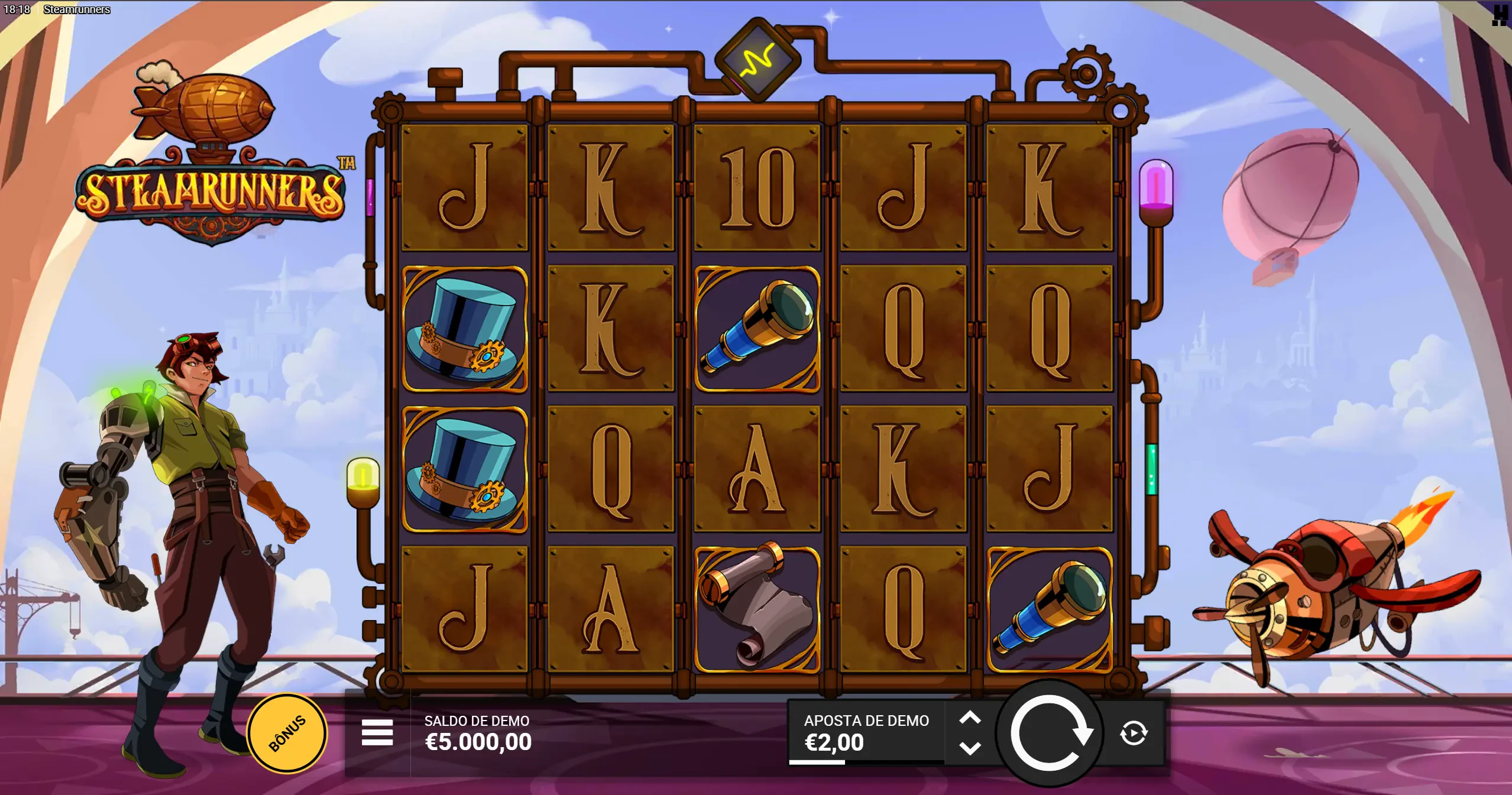 Tela Inicial e Grade: a distribuição do slot funciona da seguinte forma: cinco colunas e quatro linhas.