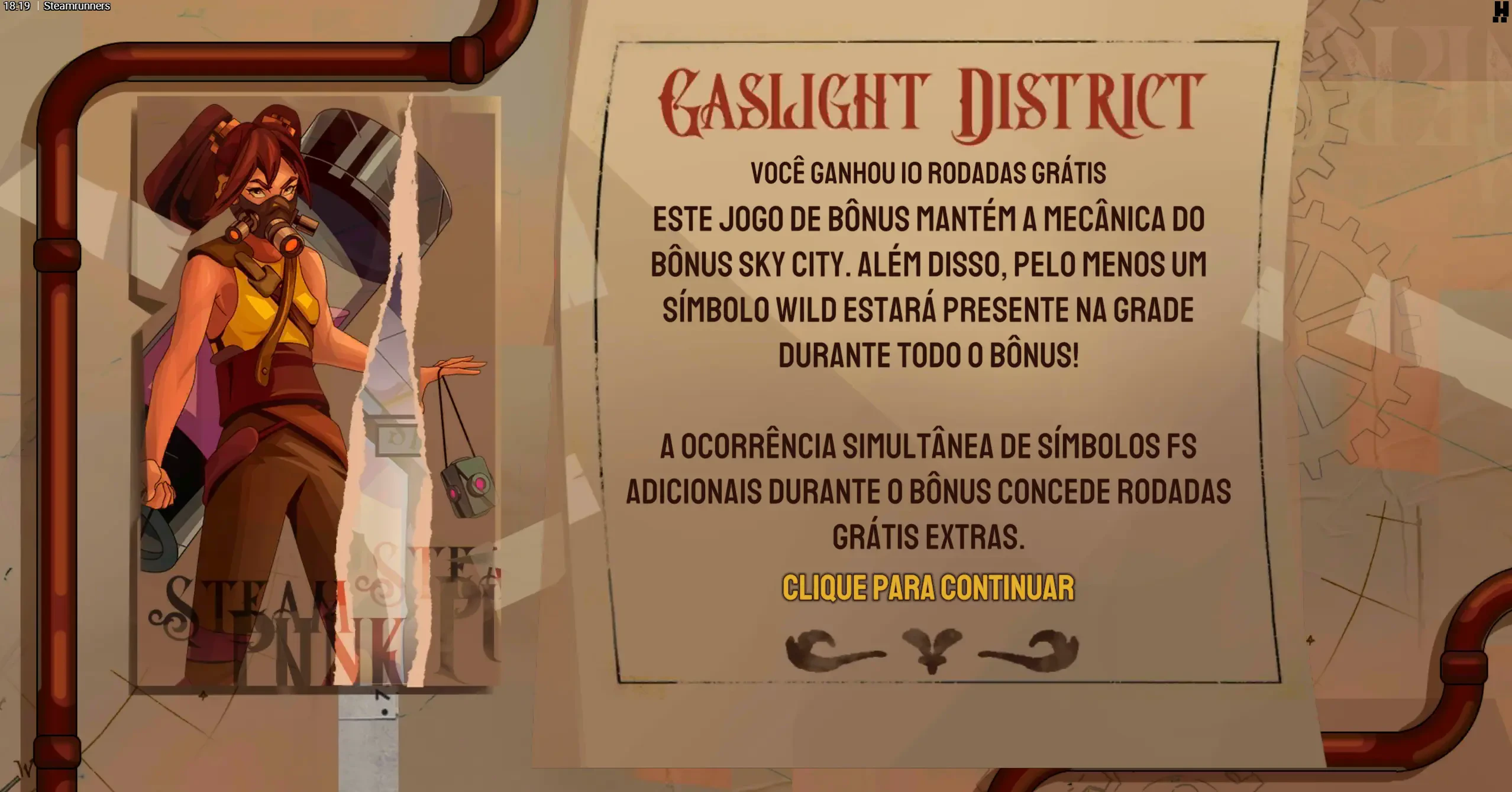 Visual das Rodadas Grátis: Tela exibida ao acumular os símbolos necessários para ativar as rodadas grátis. 