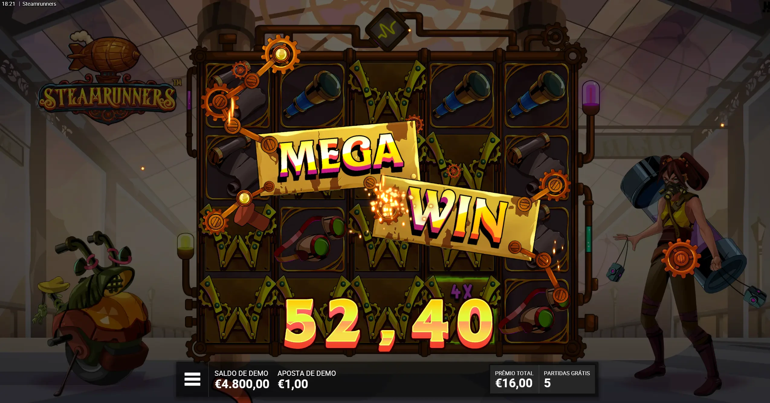 Tela ao Conseguir Ganhos: a animação ao conseguir uma vitória nas rodadas grátis.