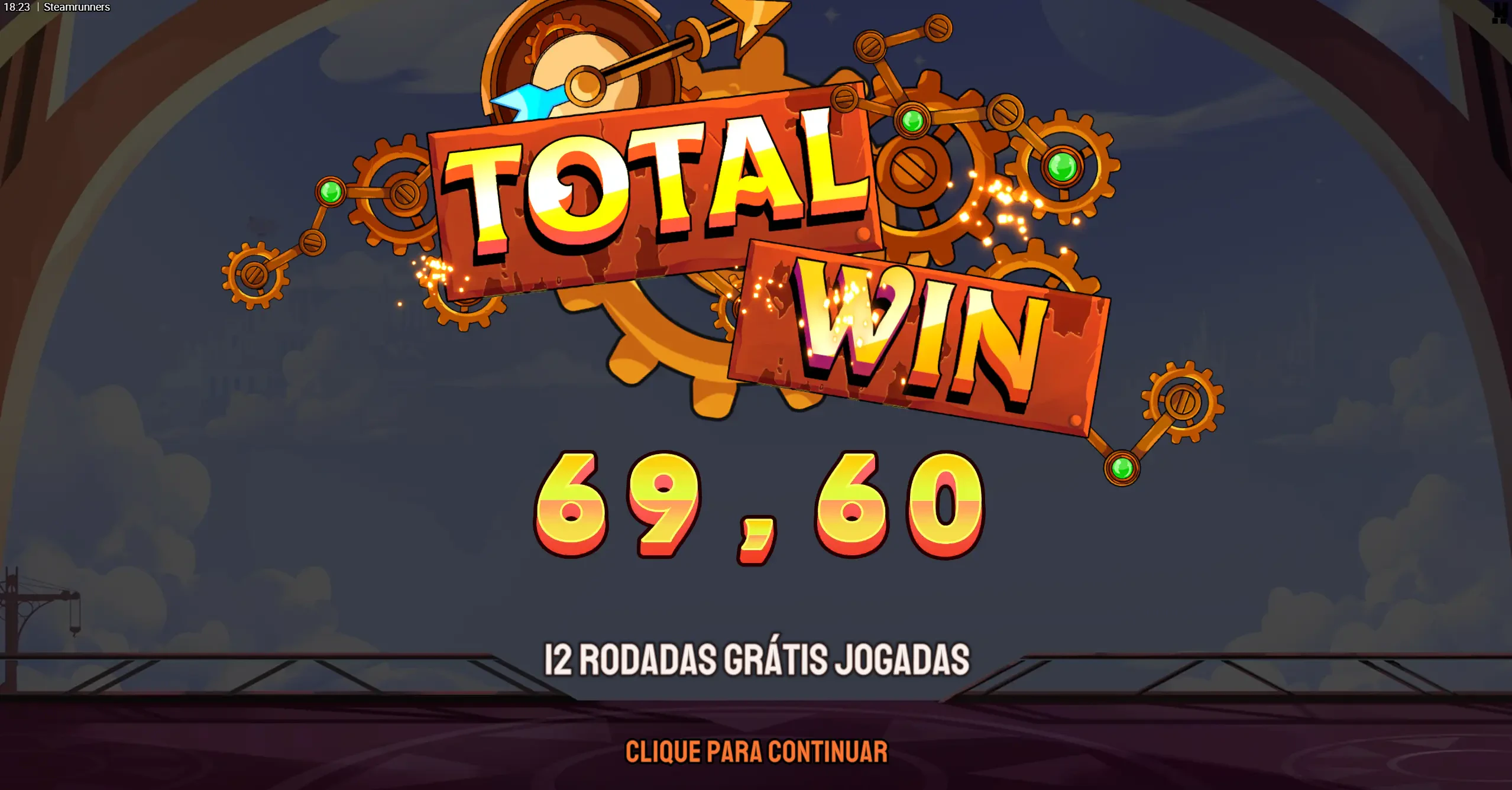 Ganhos das Rodadas Grátis: essa é a tela ao final das rodadas grátis e mostra o valor ganho acumulado.