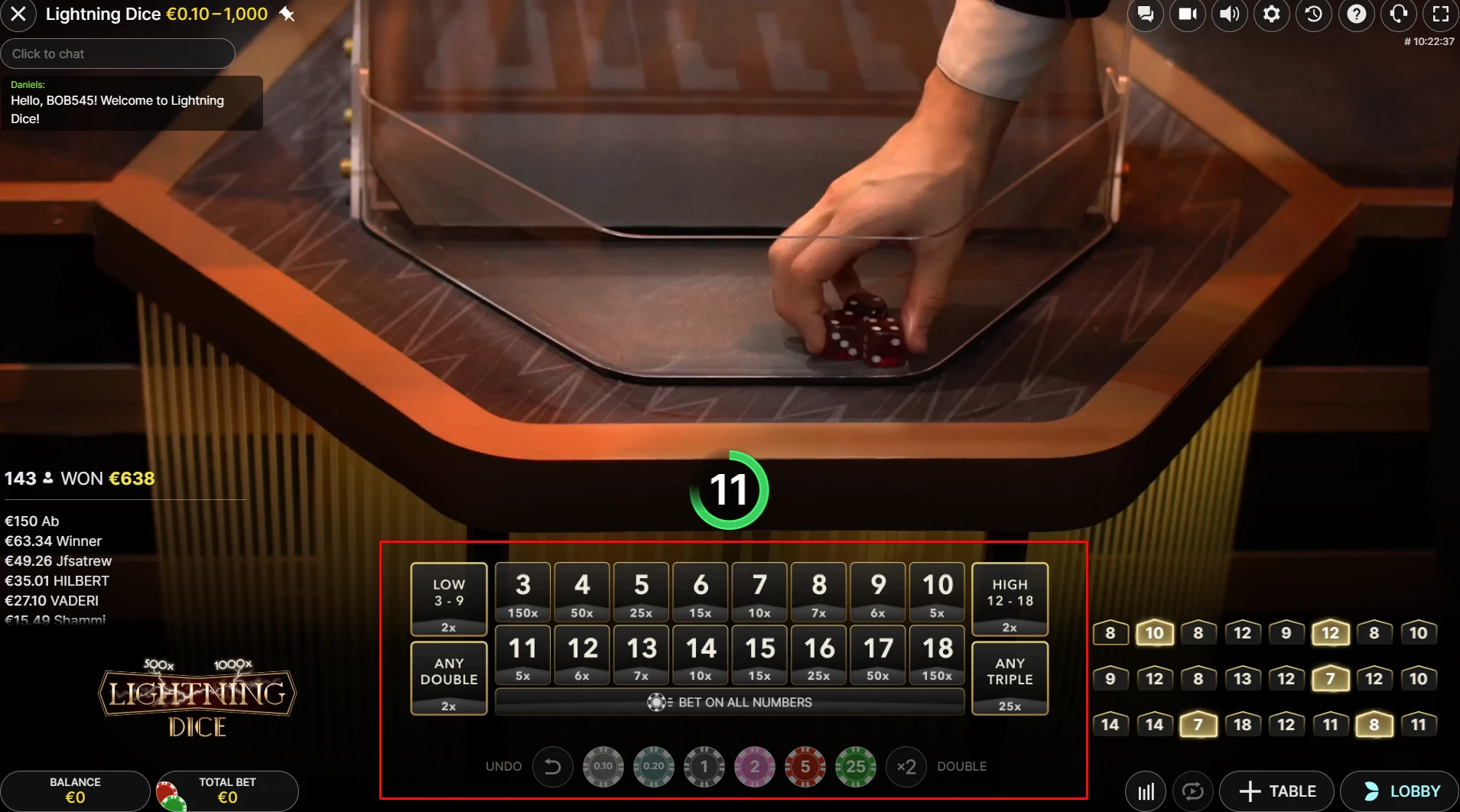 Lightning Dice - Betting Options