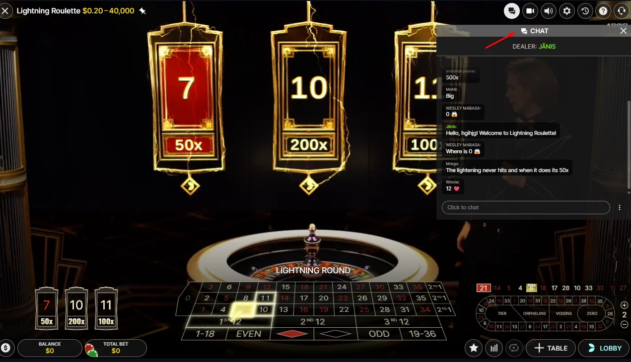 Lightning Roulette Live Chat