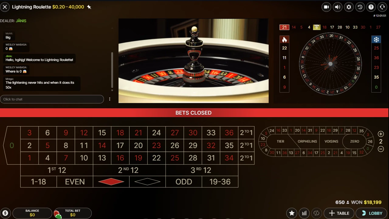 Lightning Roulette User Interface