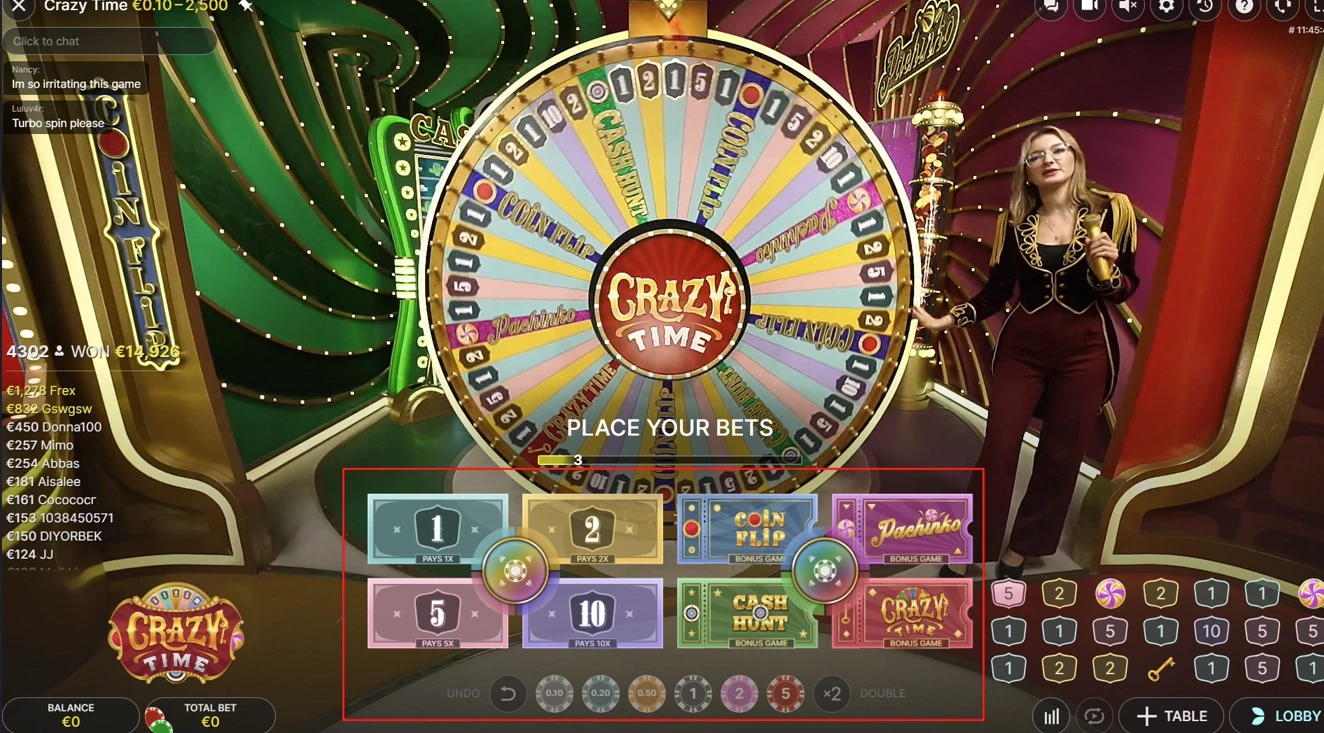 Crazy Time Betting Options