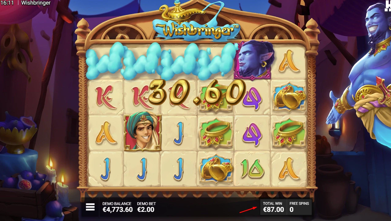 The payout achieved from matching symbols landing on the reels of Wishbringer