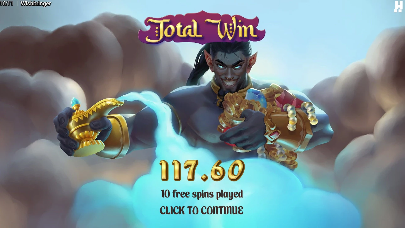 The total win achieved from the free spins bonus round in Wishbringer