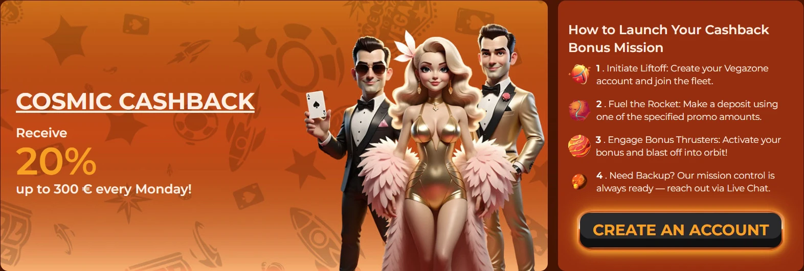 Cosmic cashback promotion page detailing the weekly refund