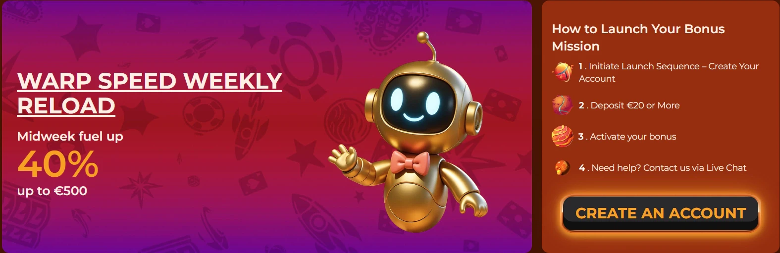 Weekly reload bonus terms showing the Wednesday offer