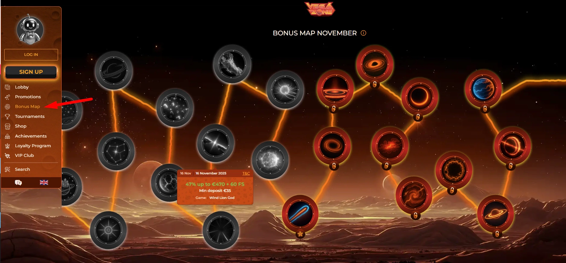 Daily bonus map interface showing the unique path of daily rewards