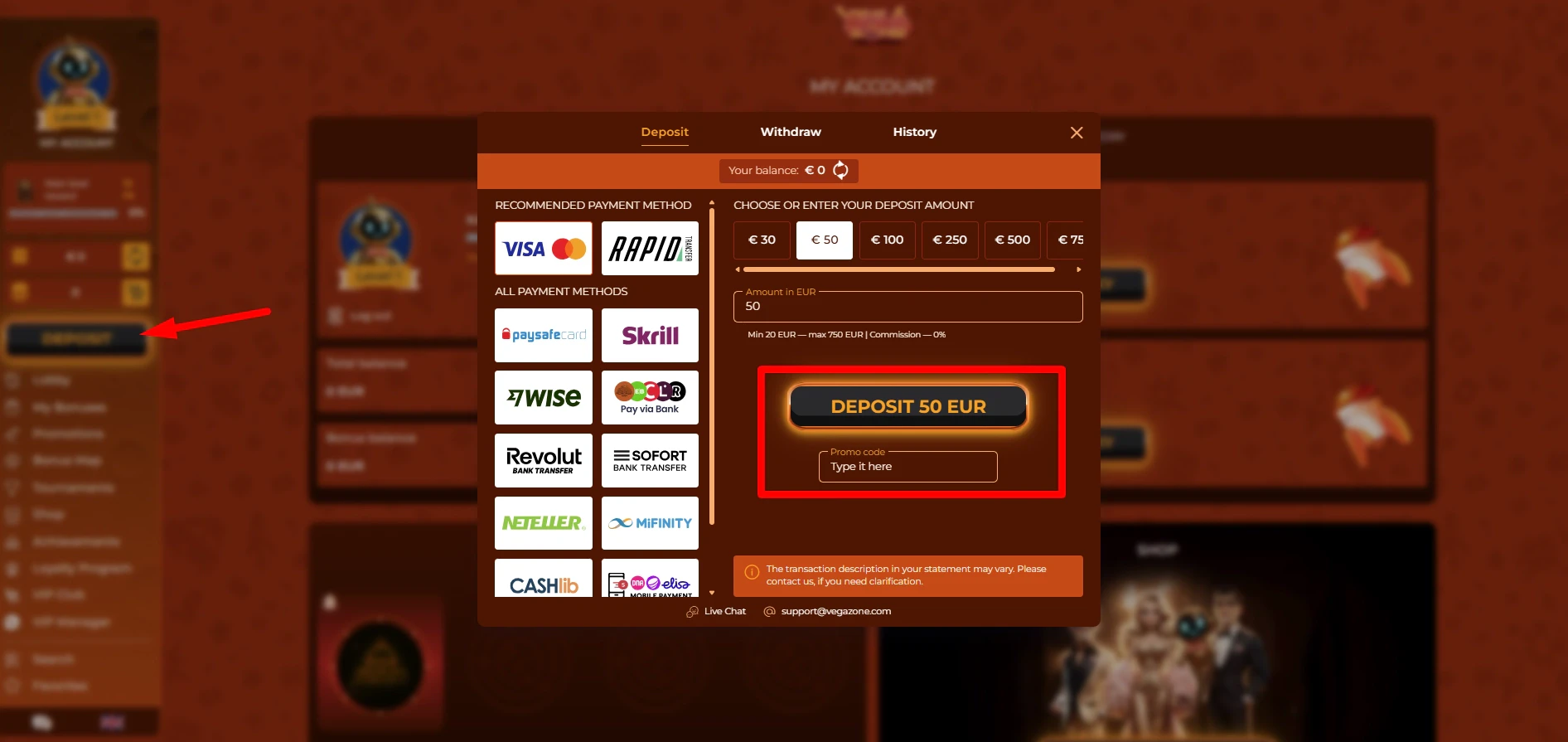 Secure banking interface showing deposit options for both crypto and fiat