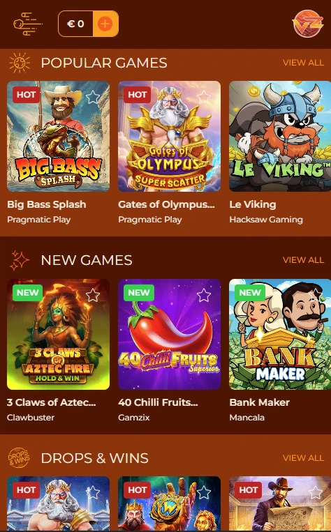 Mobile view of Vegazone casino interface showing slots navigation