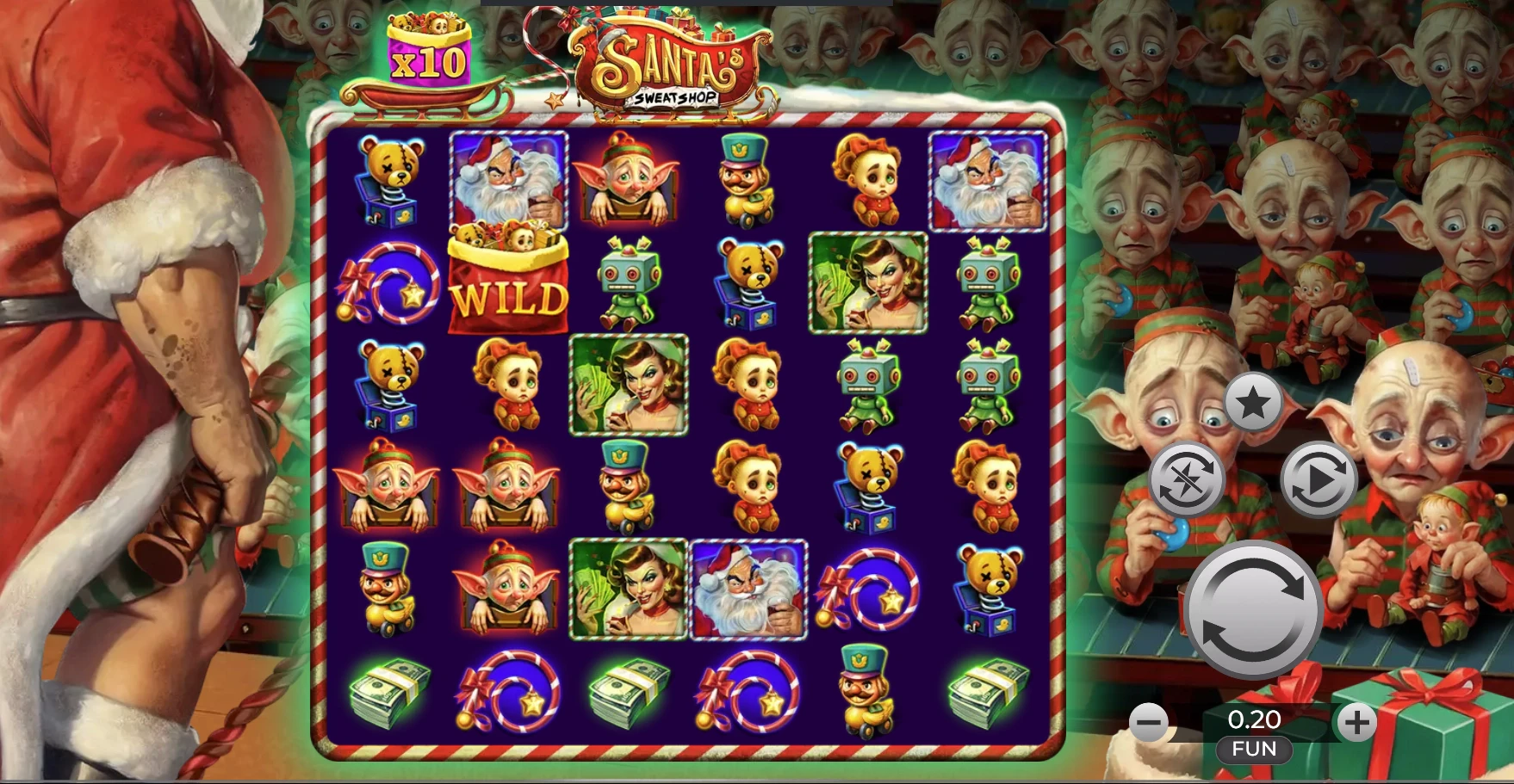 Santa's Sweatshop by Trifecta Gaming - main game overview showing the reels