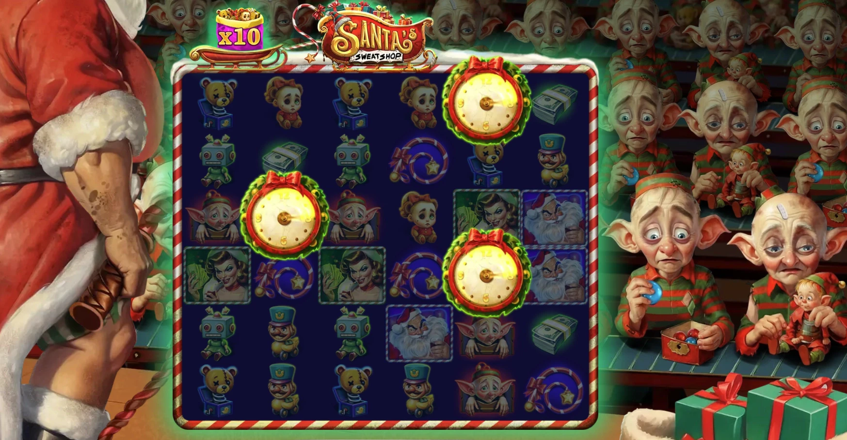 Santa's Sweatshop by Trifecta Gaming - Scatter Symbols triggering the bonus round