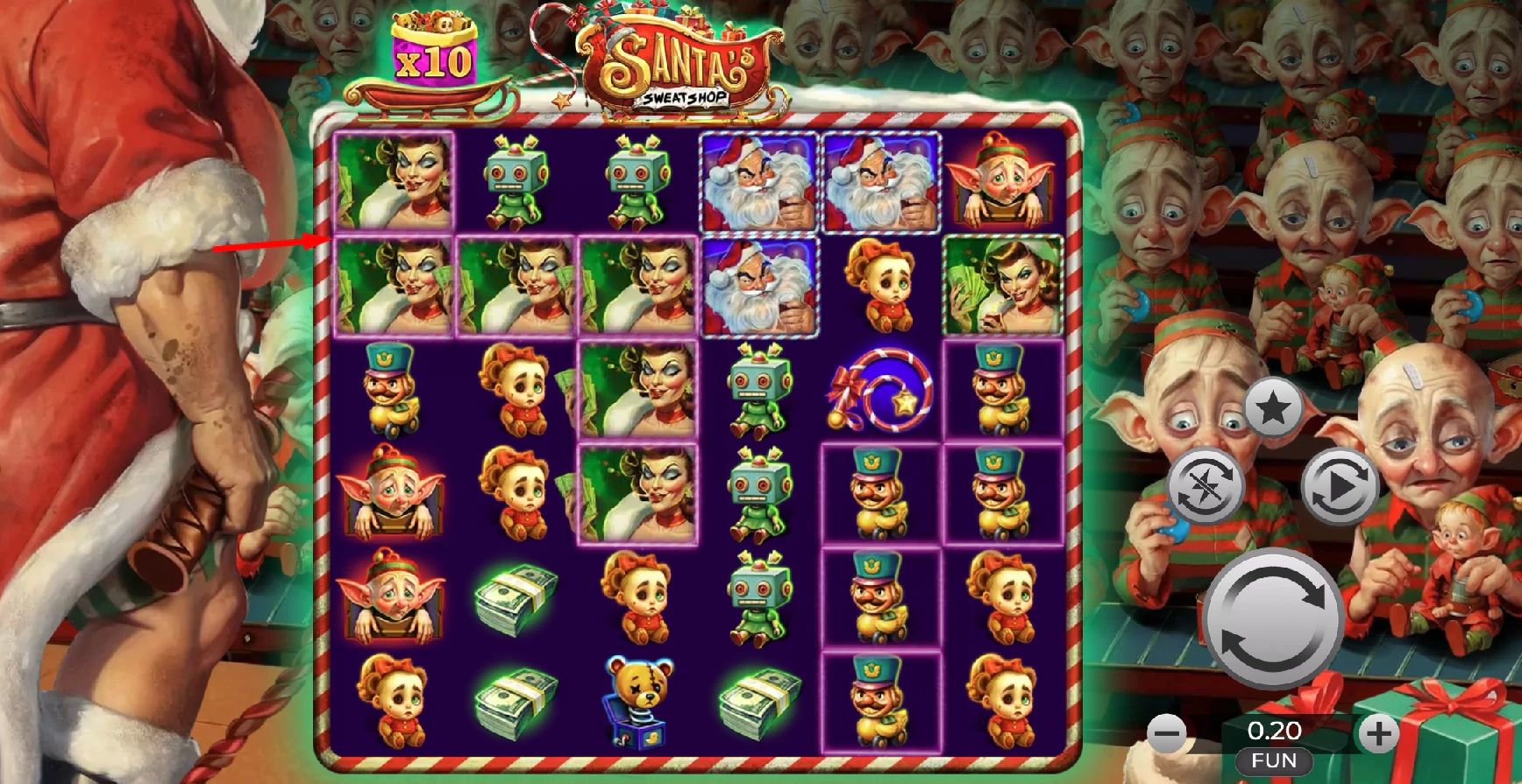 Santa's Sweatshop by Trifecta Gaming depicting a win on a payline