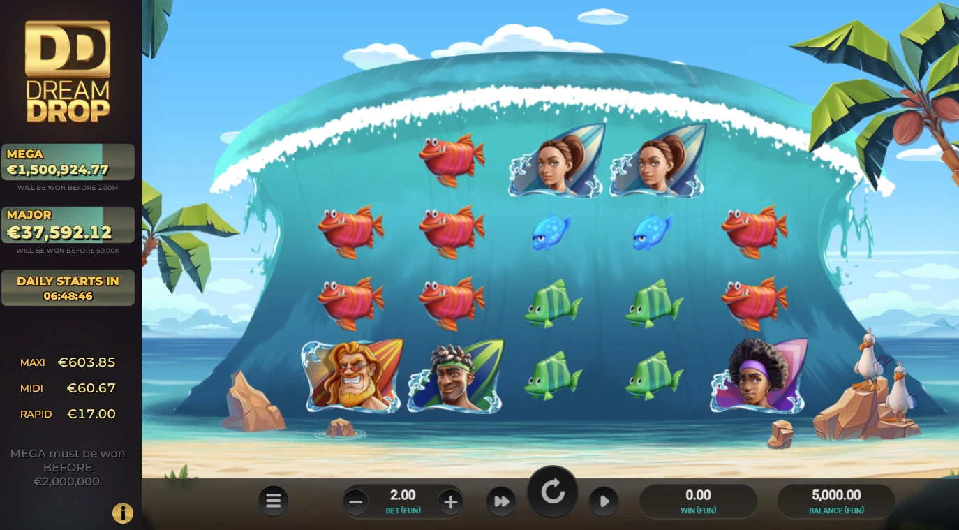 Theme and Graphics of Cowabunga Dream Drop slot by Relax Gaming