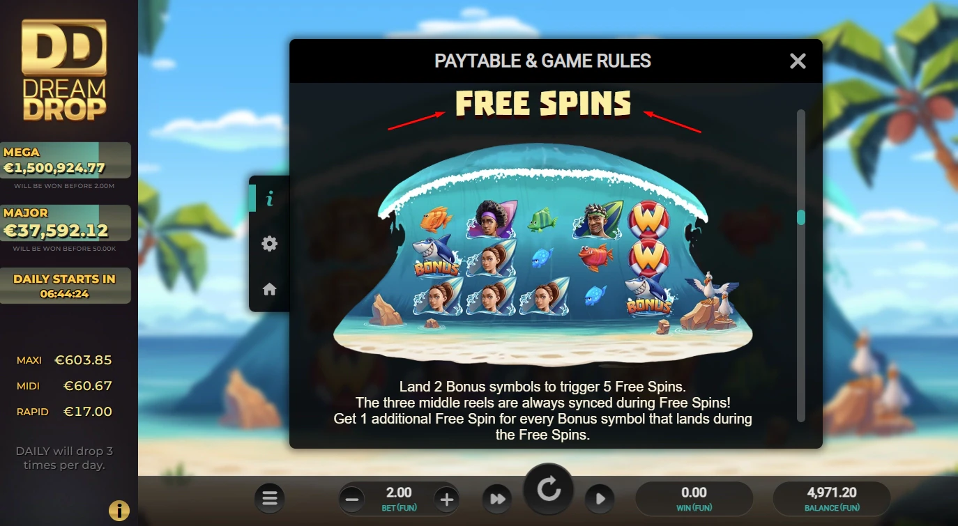 Free Spins in Cowabunga Dream Drop slot by Relax Gaming