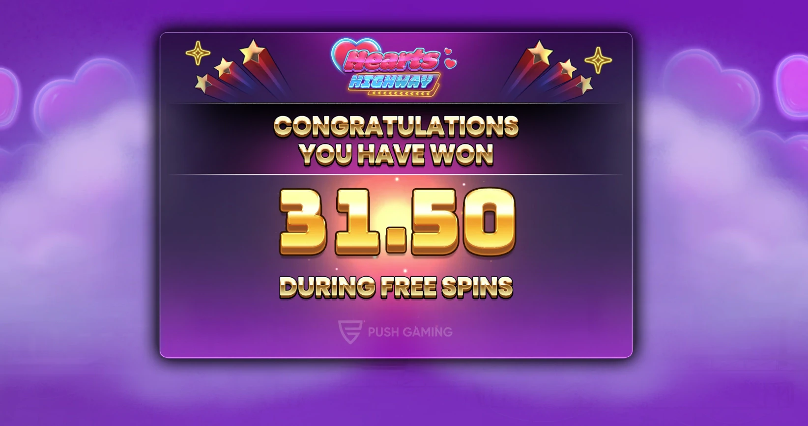 Big Win in the Hearts Highway slot by Push Gaming