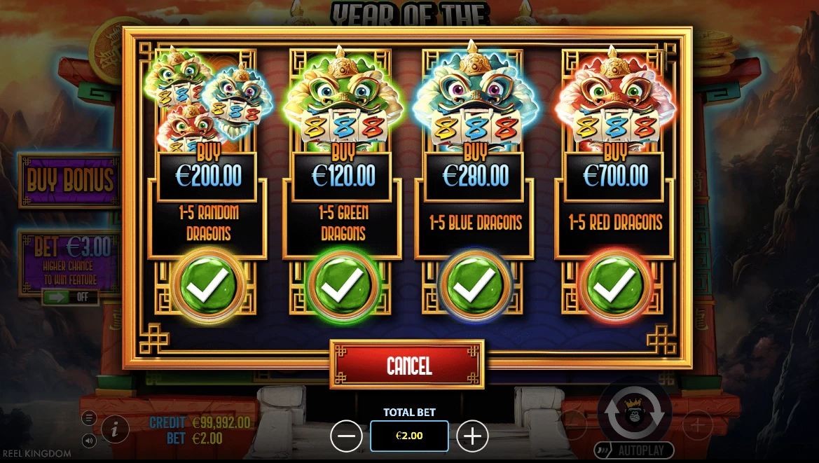 Bonus Buy Feature in Year of the Dragon King by Pragmatic Play