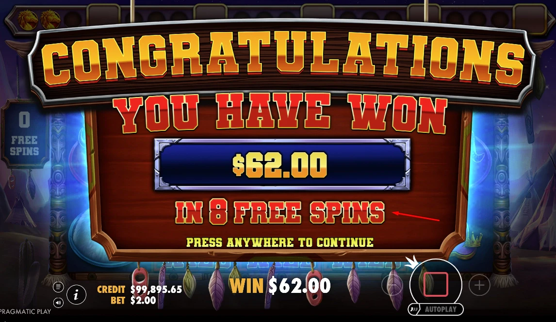 Bonus Payout in the Mustang Trail slot by Pragmatic Play