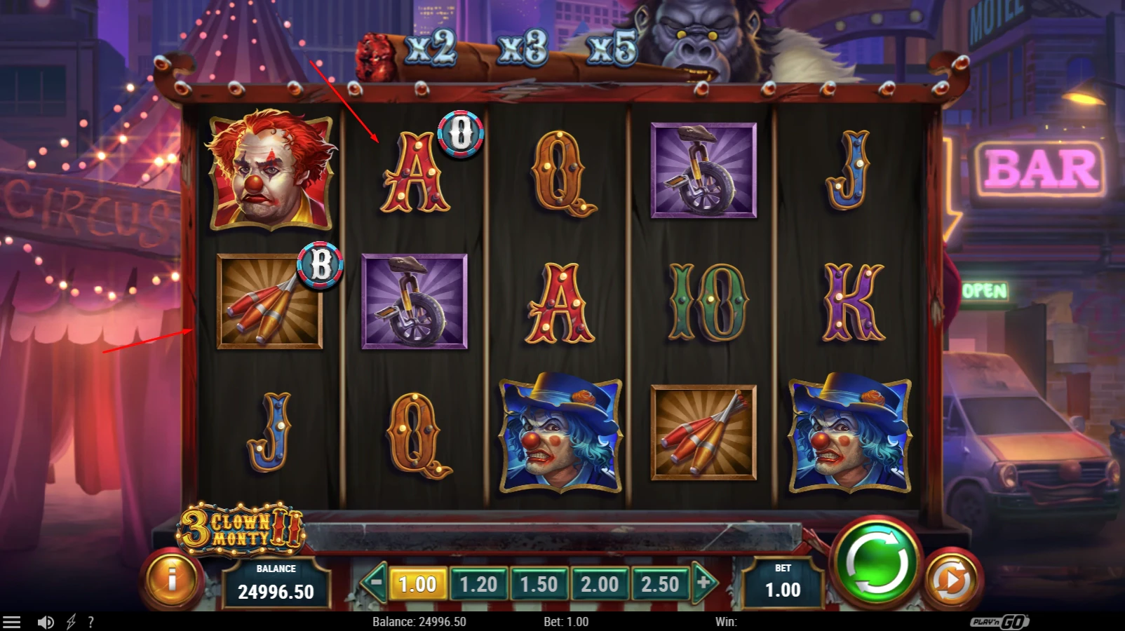 Theme and Design of 3 Clown Monty II slot by Play'n GO