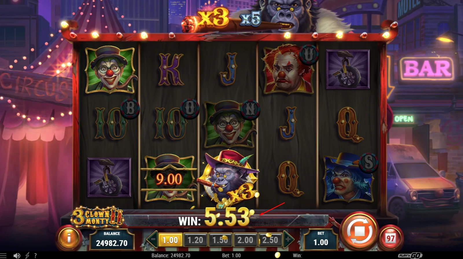 Game Mechanics of 3 Clown Monty II slot by Play'n GO