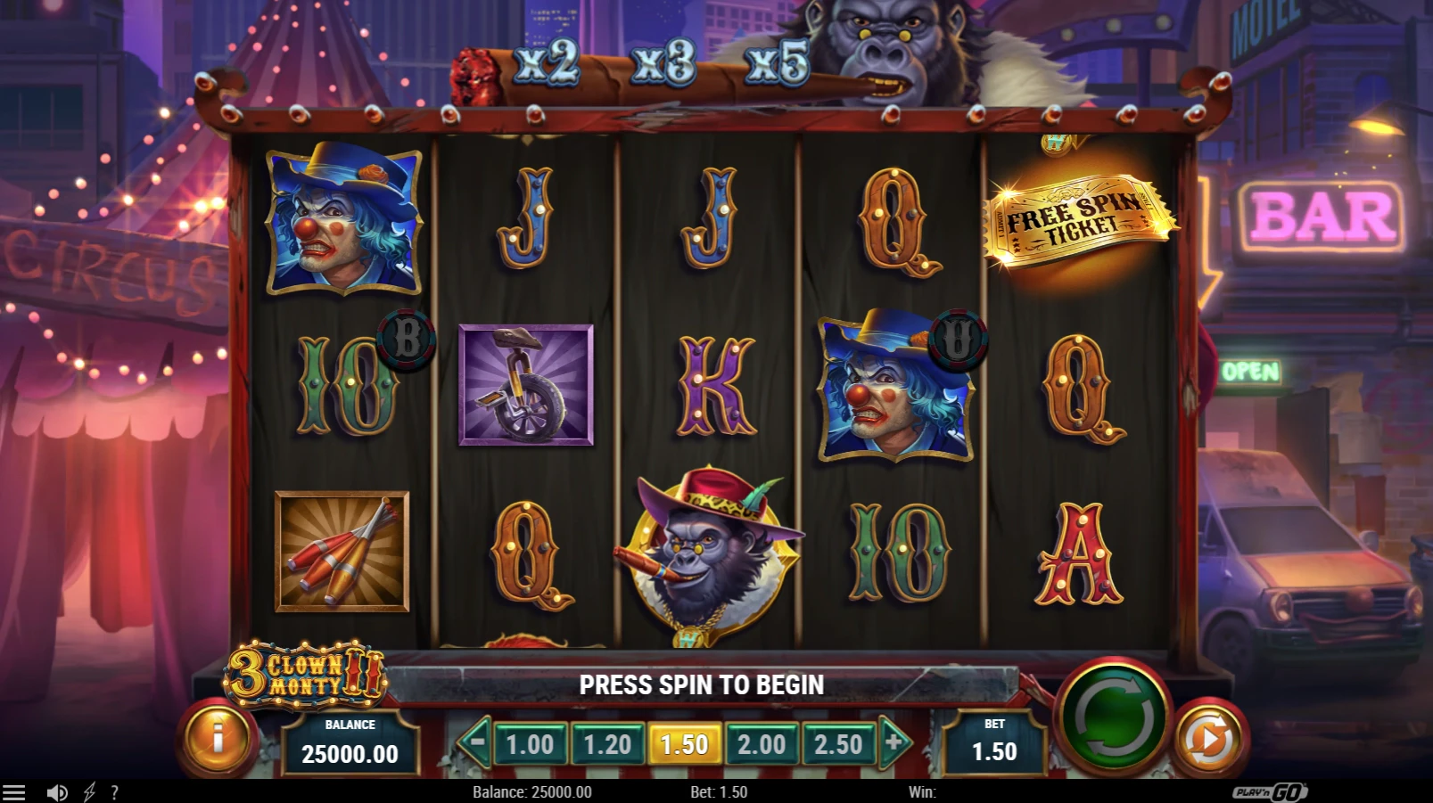 Free Spins Symbol in 3 Clown Monty II slot by Play'n GO