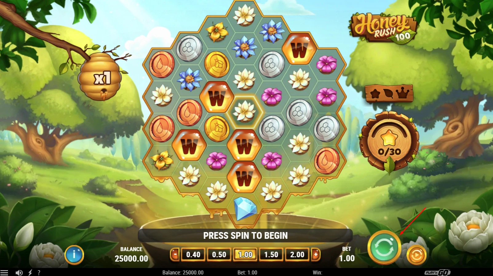 Honeycomb Grid Layout in the Honey Rush 100 slot by Play'n GO