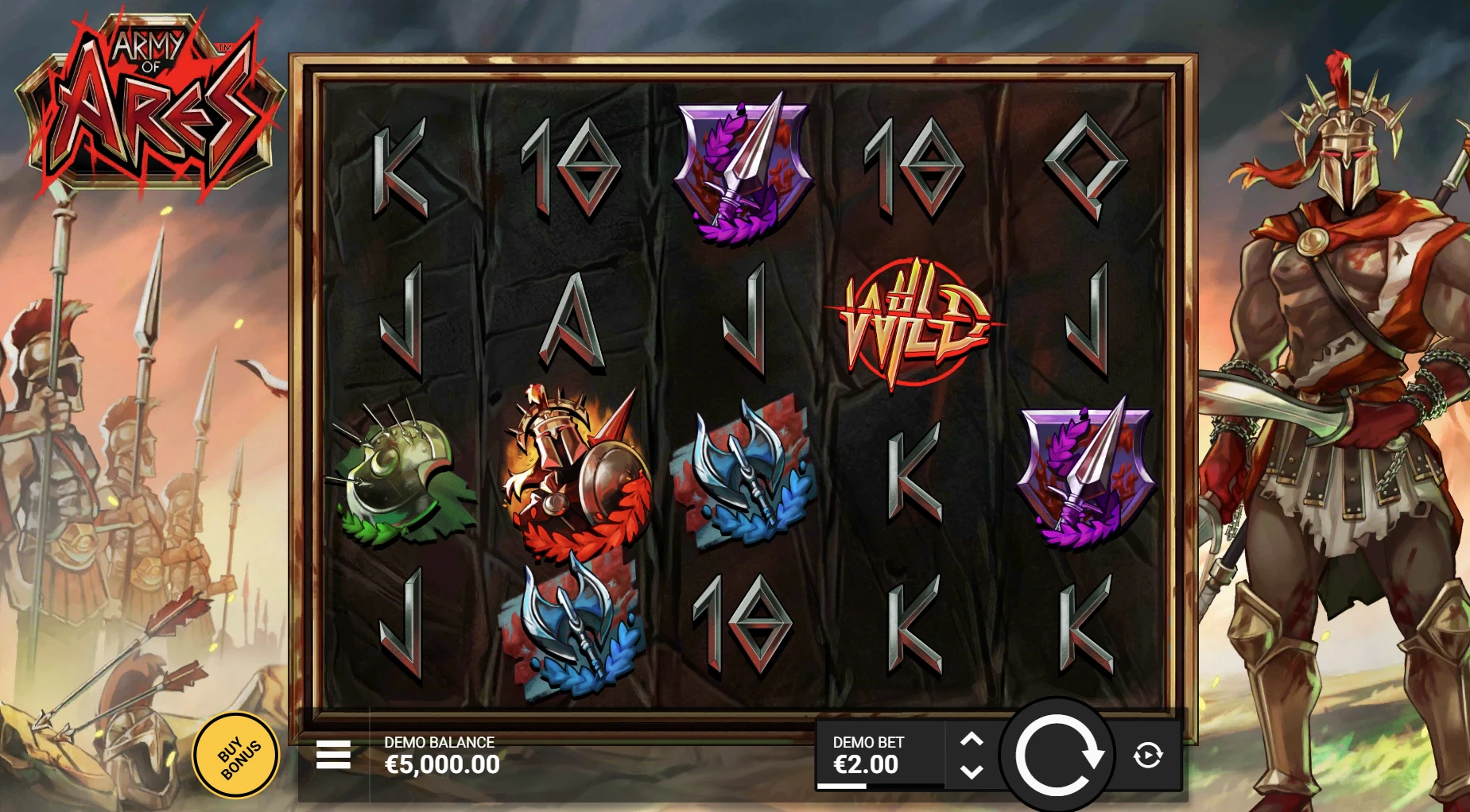 Theme, design, and graphics in the Army of Ares slot