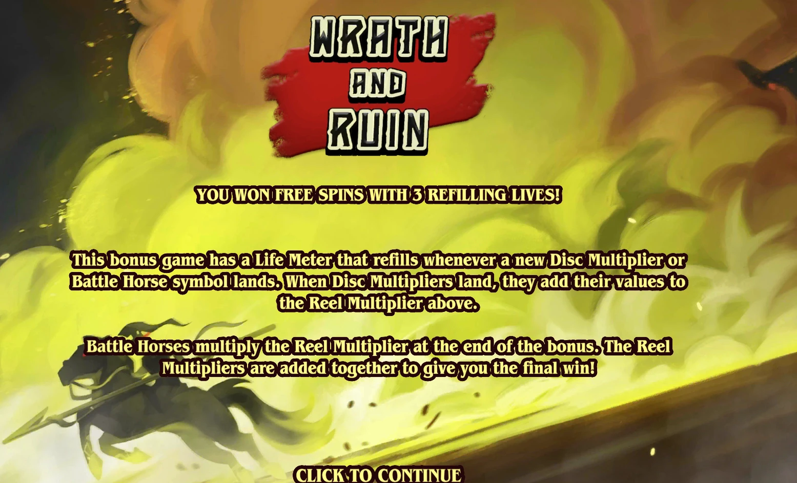 Wrath and Ruin Free Spins Bonus Round in Army of Ares