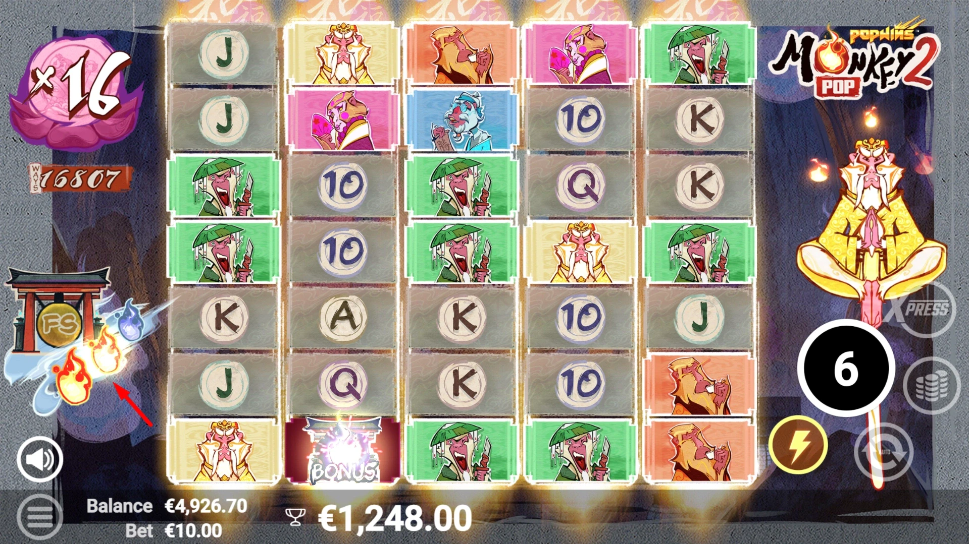 MonkeyPop 2 feature rewarding a free spin via the bonus collector