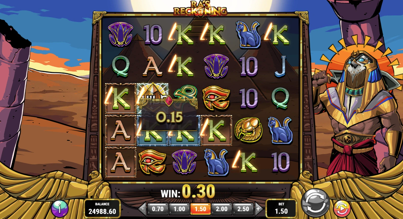 The game mechanics in the Ra's Reckoning slot machine