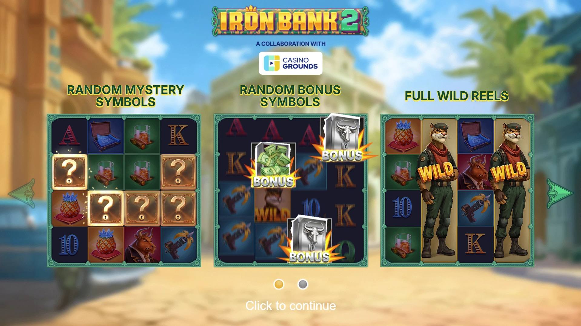 Iron Bank 2 by Relax Gaming - Landing page showing base game features