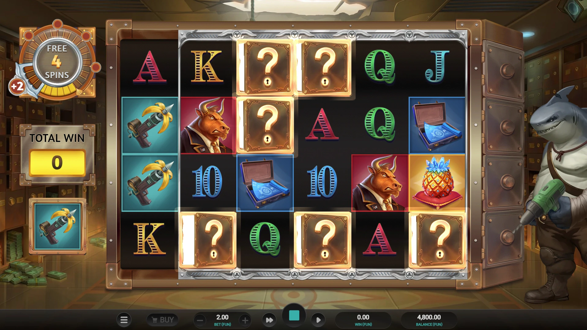 Mystery Symbols Free Spins Round with free spins counter and total win