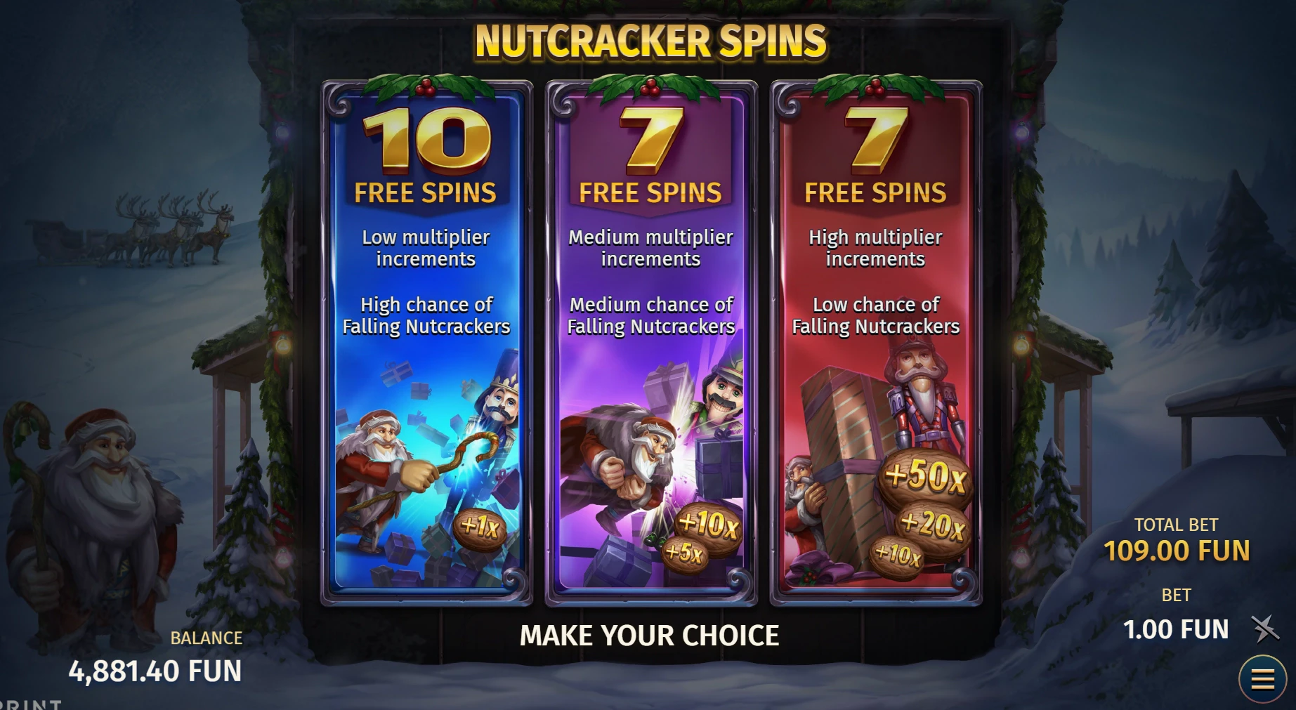 Nutcracker free spins in the Big Stack Nutcrack slot by Print Studios
